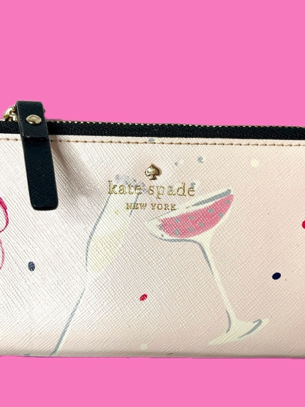 Kate Spade NY Dashing Beauty Mikey Champagne Print Wallet.